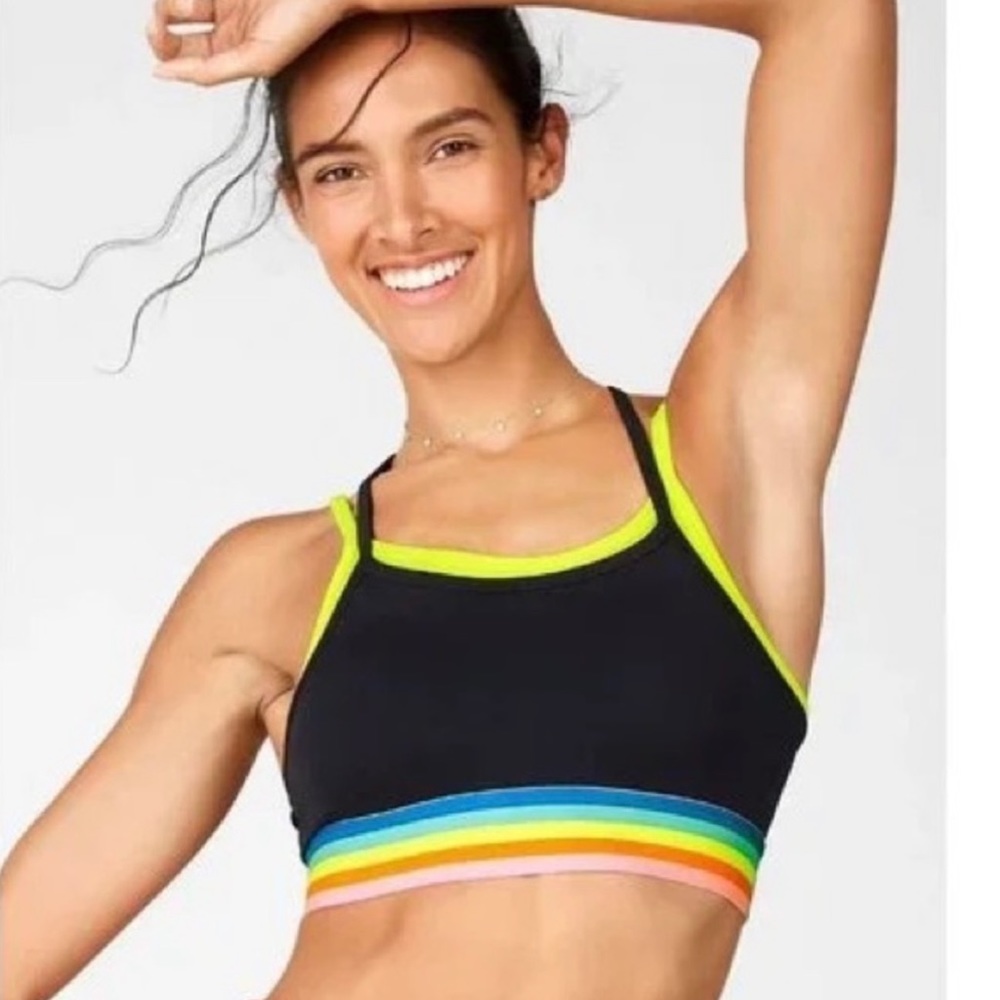 Fabletics Poppy Seamless Special Edition Sports Bra Neon Rainbow Rave Edm Pride